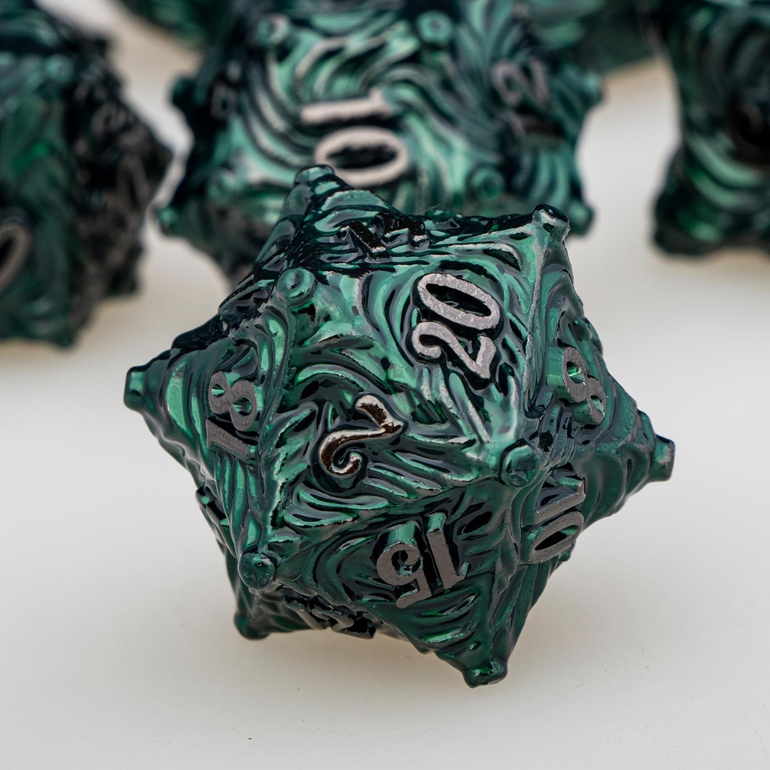 DND Metal Dice Set Blue Dungeons and Dragons Dice 7pcs Vortex Design D&D Dice Polyhedral Dice RPG D and D Role Playing Games Dice D20 D12 D10 D8 D6 D4