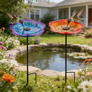 Colorful Metal Bird Bath Bowl, Outdoor Flower Shape Feeder, Garden Decor, Rust-Resistant, Spring Summer Essential for Bird Lovers