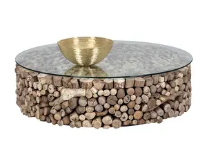 Sunpan Bickford Nature-Driven Modernist Bohemian Drum Coffee Table