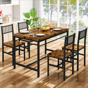 AWQM 47.2 Inch Dining Table Set for 4,Industrial Table with 4 Curved Chairs Set,5-Piece Rectangular Kitchen Table Set for Dining Room,Breakfast Nook