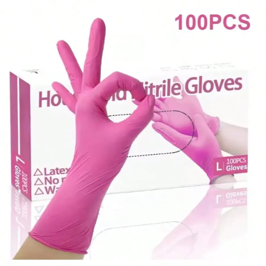100-Ct Box Fuchsia Disposable Gloves Latex Free Gloves For Cleaning Nail Tattoo Hair Salon Garden Beauty Salons, Tattoo Artists, Estheticians, Hair-Dyeing, Hair-Styling, Epoxy & Resin Work Gloves, Powder-Free Great For Home, Office, And Professional Uses