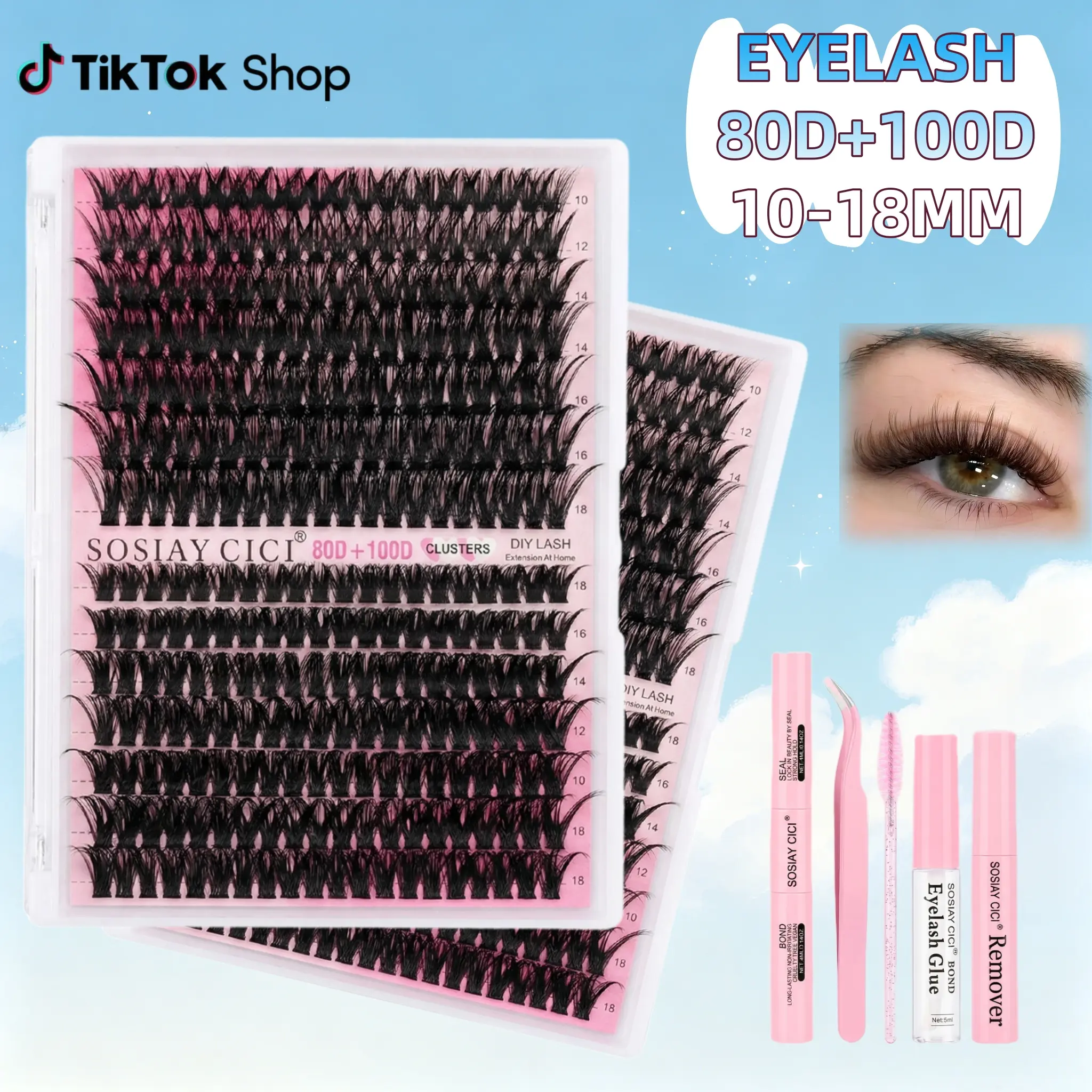DIY Lash Extension Kit 320pcs/280pcs Lash ClustersEyelash Extension Kit with Lash Bond & Seal,Lash Remover, Lash Tweezers, 9-16MMWispy Lash Clusters Kit D Curl Individualashes Kit Eyelash Clusters 40D(320PCS)/80+100D(280PCS) Beginner-friendly