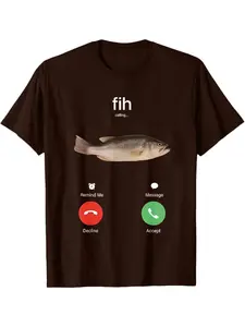 Fih Call T-Shirt Funny Fish Phone Design Shirt, Punny Fish Graphic Tee Perfect for Fishing Enthusiasts, Casual Long Fit for Everyday Wear