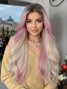 24 Inch Fashion Synthetic Heat Resistant Long Natural Wave Wig, Ombre, Smooth Realistic Look, Suitable for Daily Wear and Parties, Synthetic Fiber Wig, Ombre Wavy Wigs