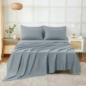 SHAC HOMES Dobby Stripe 6 Piece Bedding Sheet Set Soft Microfiber Horizontal Stripes Twin Full Queen King Sizes Comfortable Fit