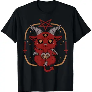 Casual Cotton shortsleeve tees Lucifer Sigil Satan Satanic Goat Cute Goth Baby Baphomet T-Shirt