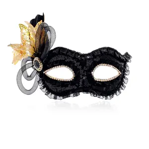 Masquerade Mask Black Feather Ball Masks for Women Butterfly Gold Themed Party Cosplay and Wedding