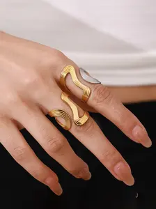 Stainless Steel Double Layered S-Shaped Open Rings Stylish Creative Minimalist Metal Statement Waterproof Jewelry for Women, Stackable Rings, Stacking Rings