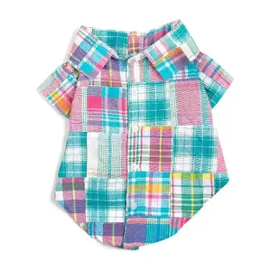 Bright Multi Patch Turquoise Madras Collared Dog Shirt