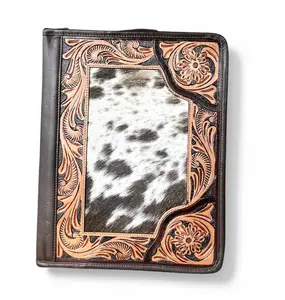 Business Cowboy Western Organizer Binder | Full Zip Leather Portfolio | Document Holder & Notebook Case | Punchy Cactus