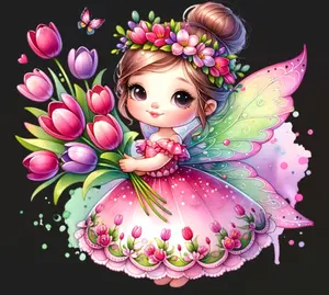 kids Fairy Ready to Press Heat Transfer DTF Transfer Direct to Film with Colorful Floral Design and Butterfly Motif for Heat Press Use