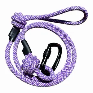 North Peak Pets Upcycled Climbing Rope Dog Leash Purple Rain with Black Carabiner Eco-Friendly Durable Stylish Design Machine Washable