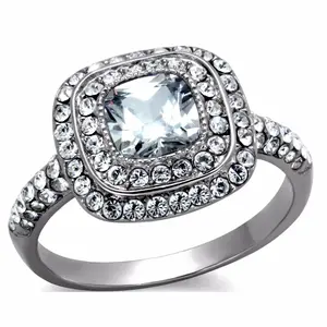 Lanyjewelry Women's Hypoallergenic Stainless Steel Cocktail Ring - Cushion Cut 6x6mm CZ Center Stone, Multi-Size, Stylish Statement Design for Special Occasions