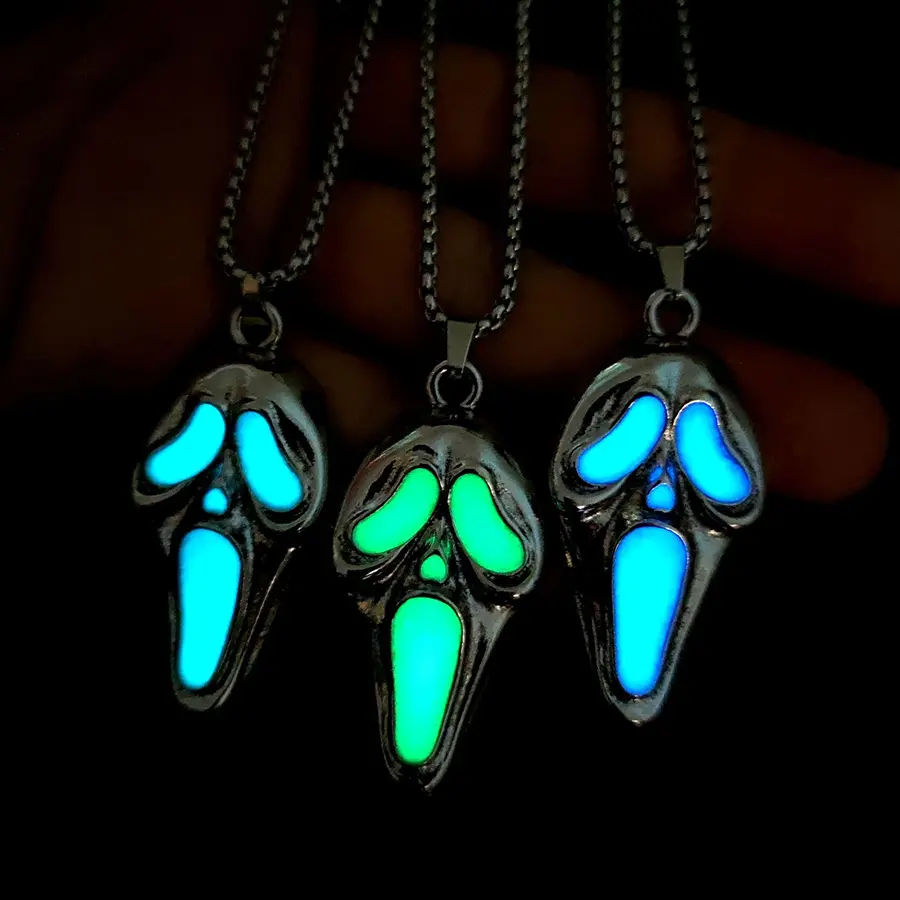 Skull Unisex Statement Necklace, Luminous Gothic Demon Mask Design in Electroplated Stainless Steel, Bold Fashion Jewelry for Men & Women, Alloy, Exaggerated Personality, Eye, Halloween, Pendant