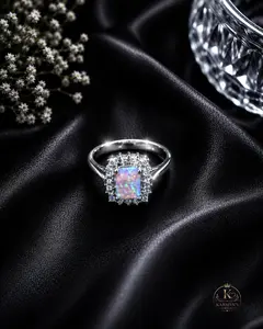 Pink opal ring, size 8, 925 silver