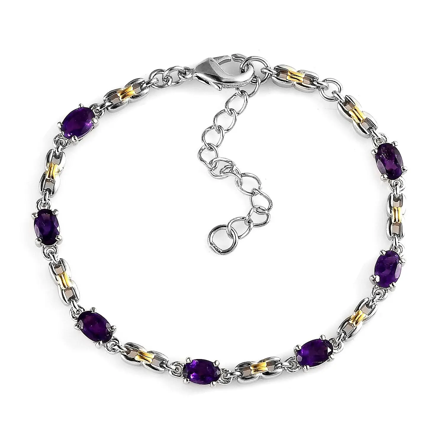 Karis African Amethyst Bracelet in 18K YG Plated and Platinum Bond (6.50-8.00In) 3.10 ctw