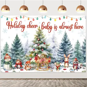 1Set Woodland Animals Christmas Baby Shower Backdrop Christmas Tree Photography Background Santa Hat Snowman Forest Animal Backdrop for Baby Shower Winter Christmas Holiday Party Supplies 5x3ft