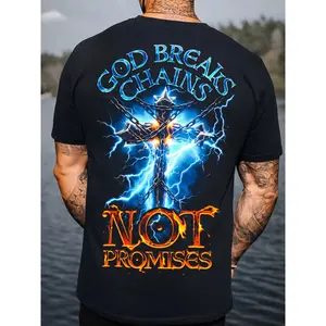 Plus Size Men'S Christian Faith T-shirt | Y2K Street Style, God'S Choice Print, Machine Washable Crew Neck Short Sleeve - Suitable for Church, Casual Wear, and Christian Gifts | Hip Hop Street Style, Men'S Gift Idea