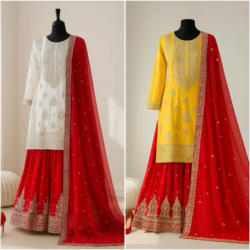 Pure chinon silk embroidery work all over dress with plazo pent Womenswear Casual