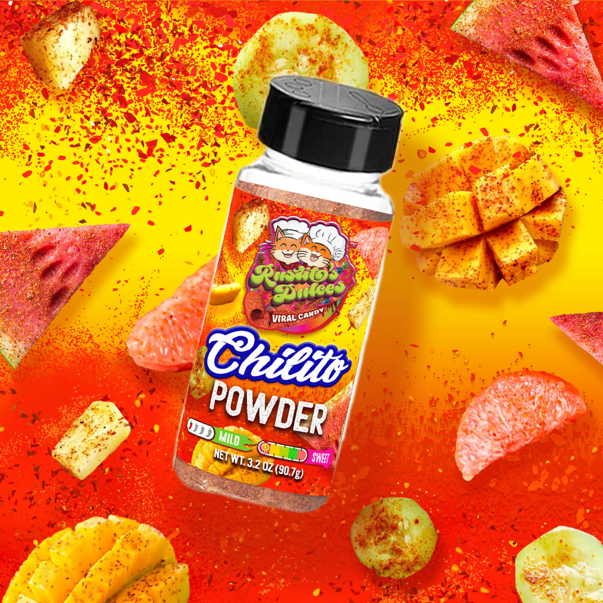 Rustito's Chilito Powder 3.2oz Shaker Bottle - Add delicious chamoy flavor to anything! Rustito's Chilito Powder 3.2oz Shaker Bottle - Add delicious chamoy flavor to anything!