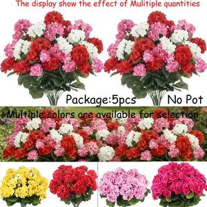 5 Pack Artificial Flowers for Outdoors  Geranium Silk Flowers Outdoor UV Resistant Garden Plants Bush Faux Flowers for Home Wedding Kitchen Table Centerpieces Decor Decoration (Colorful, 5Pack)