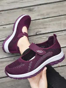 Women's Comfortable Breathable Mesh Sneakers, Casual Low Top Trainers for All Seasons, Soft Rubber Sole, Magic Tape Closure