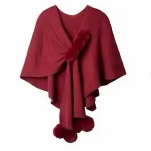 Elegant Poncho Wrap Shawl with Faux Fur Trim - Soft and Cozy for Winter Wear
