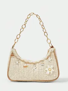 Boho Style Straw Shoulder Bag, Boho Shoulder Bags, Bohemian Casual Purse, Handmade Beaded Sequins Lily Shell DIY Decor, Perfect for Vacation/daily Use, All Seasons