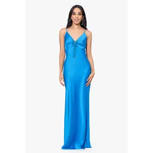 Betsy and Adam Long Satin "Jen" Dress A26489