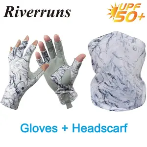 Riverruns UPF50+ Sun Protection Fingerless Fishing Gloves and Headscarves for Men and Women Fishing, Boating, kayaking, Hiking