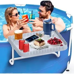 Pool Side Bar, Swim Up Bar, for Above-Ground Round/Rectangle/Oval Pools, Portable Poolside Bar Table, Gray