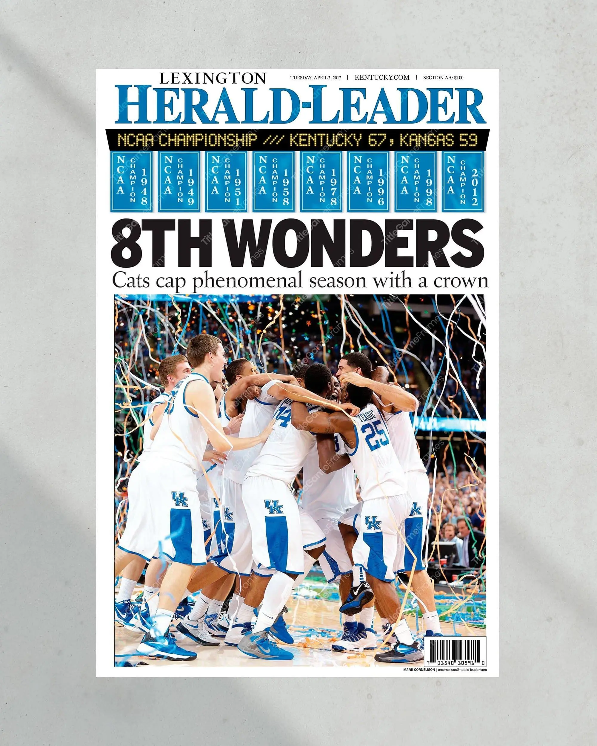 2012 Kentucky Wildcats '8th Wonders' - NCAA Basketball Champions Poster( Unframed - Print Only )
