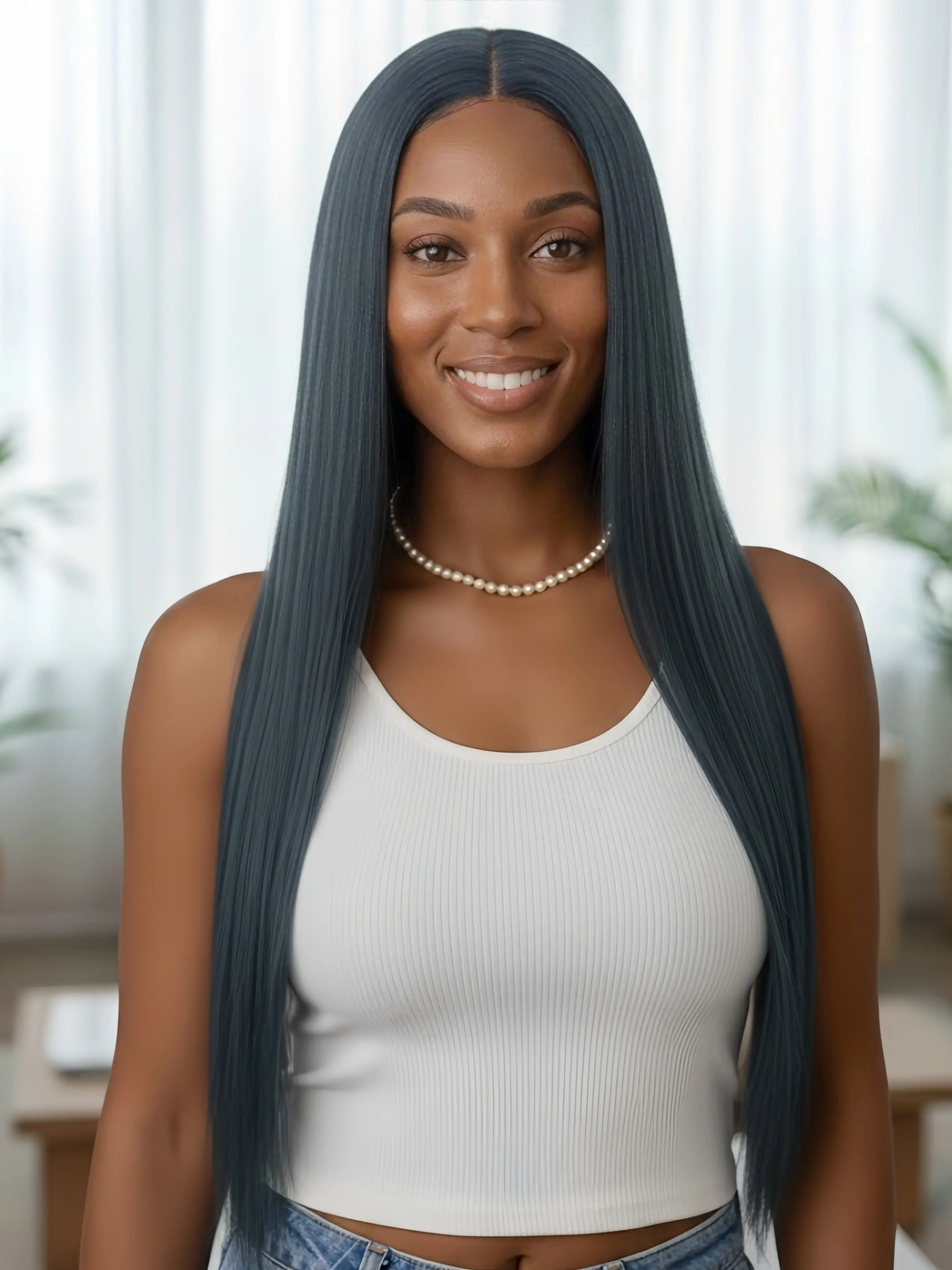Ash Blue Wig 26 Inch Long Straight Hair 13x4 Lace Front Wigs, Lace Frontal Wig, High-Quality Synthetic Fiber, Natural Looking Style, Elegant Wig, Perfect for Daily Wear & Special Occasions