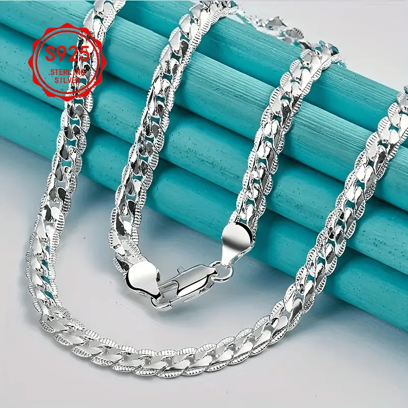 925 Silver 5mm Flat Edge Male Necklace for Adults, 45cm/18in Sizes Optional, Casual Simple Style, Daily Wear Fashion Jewelry Gift