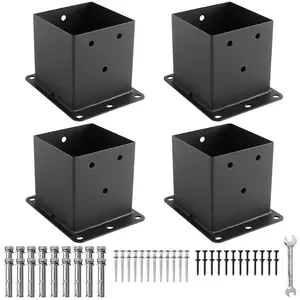 Black Powder-Coated Heavy Duty 4x4 Post Bracket Kit - 4 Pcs, Inner Size: 3.6"x3.6", Suitable for Deck Railing, Patio Post Anchor, Porch, Handrail, Pergola and Mailboxes