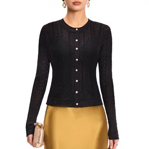 FAIRY SEASON Women's Victorian-Inspired Cropped Cardigan Sweater with Pearl Buttons & Golden Thread for Elegant Occasions