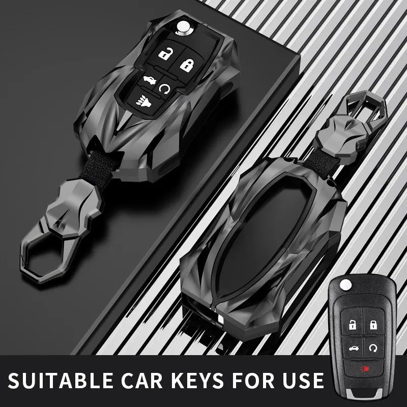 Chevrolet Car Key Set with Keychain, Zinc Alloy Key Cover, Car Key Accessory, Car Key Protector, Car Key Holder, Key Fob Protector, Compatible with Chevrolet Sonic, Cruze, Captiva, Epica, Malibu, Cavalier, Tracker