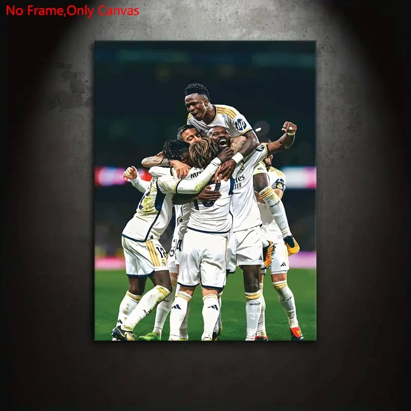 1 piece/set frameless canvas painting print posters, Art work for wall decor, Vibrant print, classic pop art, football stars celebrating a goal, suitable for sports culture enthusiasts, perfect gift for bedroom, living room, Aesthetic Wall Decor