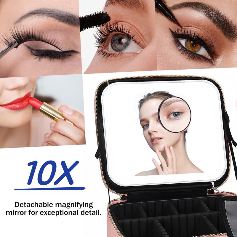Portable Makeup Train Case with Mirror, Light & Adjustable Dividers | Cosmetic Organizer for Travel and Artists