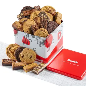 DAVID'S COOKIES 4lb Large Baked Snack Pack - Soft Cookies, Brownies for Parties, Gift Tin