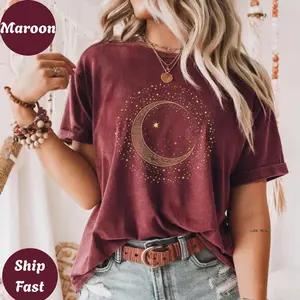 Moon Phase Astrology Shirt for Women, Lunar Crescent Graphic T-Shirt, Mystic Celestial Tee AA79