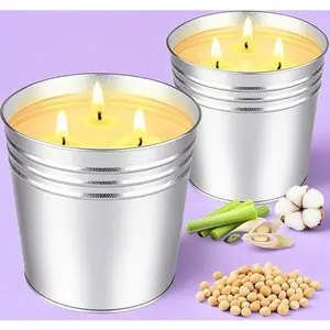 Lemongrass Scented Candles – 2 Pack Large 3-Wick Soy Wax, Up to 180 Hours Burn Time, Outdoor Citronella Candles for Patio, Garden, Yard, Balcony, Camping, Mosquito Repellent, Long Lasting, Natural Aroma