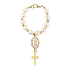 1 Car Rosary Pendant | Pearl Beaded Car Rearview Mirror Pendant | Catholic Blessing and Protective Amulet | Christmas and Valentine's Day Gift, Baptism Gift, Car Decoration, Daily Driving Safety Blessing | Material