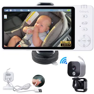 Wireless Baby Car Camera with 5'' HD 1080P IPS, USB Powered Backseat Monitor for Babies & Pet Dog Cat, Auto / Manual Night Vision & Temperature Alert, Crisp HD Mirror for Car Travel & Safety
