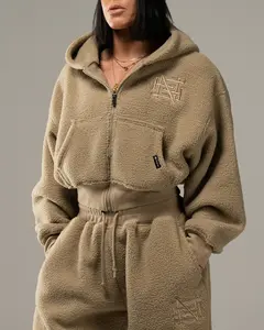 WOMENS OVERSIZED CROP HOODIE - SHERPA
