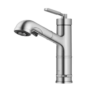 212 MAIN Industrial Single-Handle Kitchen Faucet, Stainless Steel Pull-Out Head, Spot-Free Finish, Quick Install, Stream/Spray Functionality