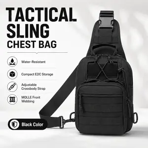 Men's Water-Resistant Tactical EDC Sling Bag - Multi Functional Bag for Fishing & Outdoor Sports Tackle Storage Zipper Shoulder Bag