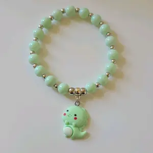 Tiny Diny Charm Bracelet - Adorable Dinosaur Charm with silver accents