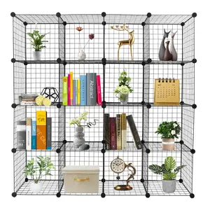 Wire Cube Storage, 16 Cubes Organizer Metal Grids Storage, Storage Bins Shelving, Modular Bookshelf Shelf, DIY Closet Cabinet Ideal for Bedroom, Office 48.4"L x 12.4"W x 48.4"H Black Household Plastic