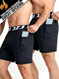 2-Pack Men's Gym Shorts with Phone Pocket, Quick-Dry Moisture-Wicking Workout Pants, Ideal for Running, Cycling, Basketball, Fitness